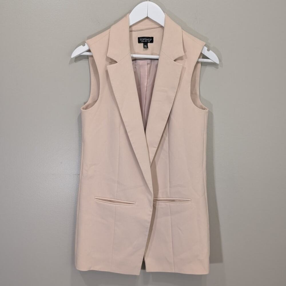 Topshop Tailored Vest Neutral Beige Longline Sleeveless Blazer Office Brunch 4